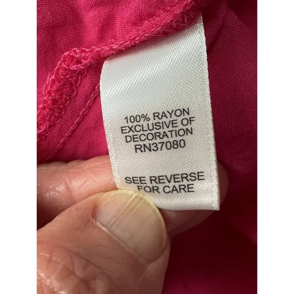 Est 1946 Boho Women’s Blouse Sz Small Cottage Core Pink Rayon Lace Up Neck - Picture 12 of 12